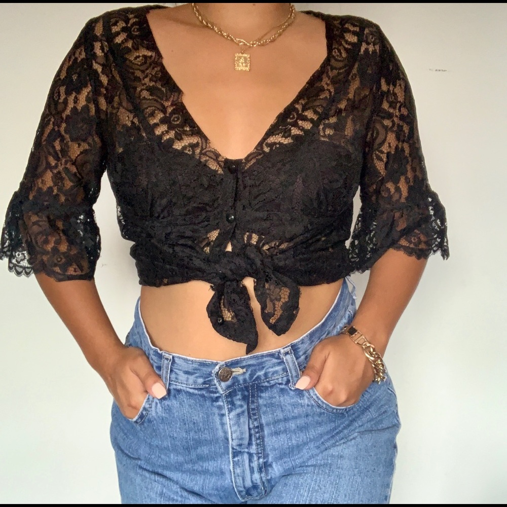 Ann Taylor LOFT Black Laced Up Blouse Button Up